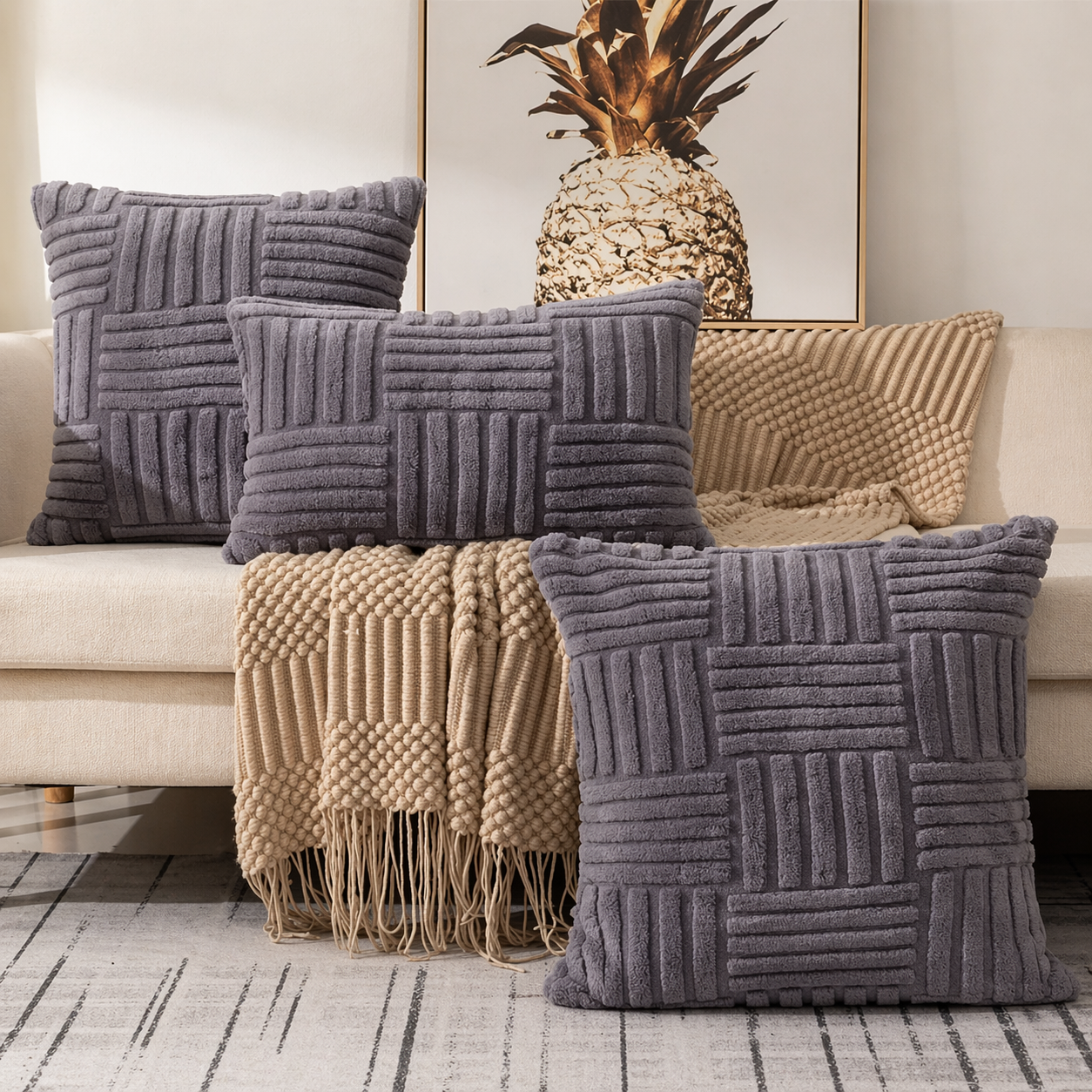 Capa de Almofada em Tricô Tufado com Textura Patchwork | Husdecor