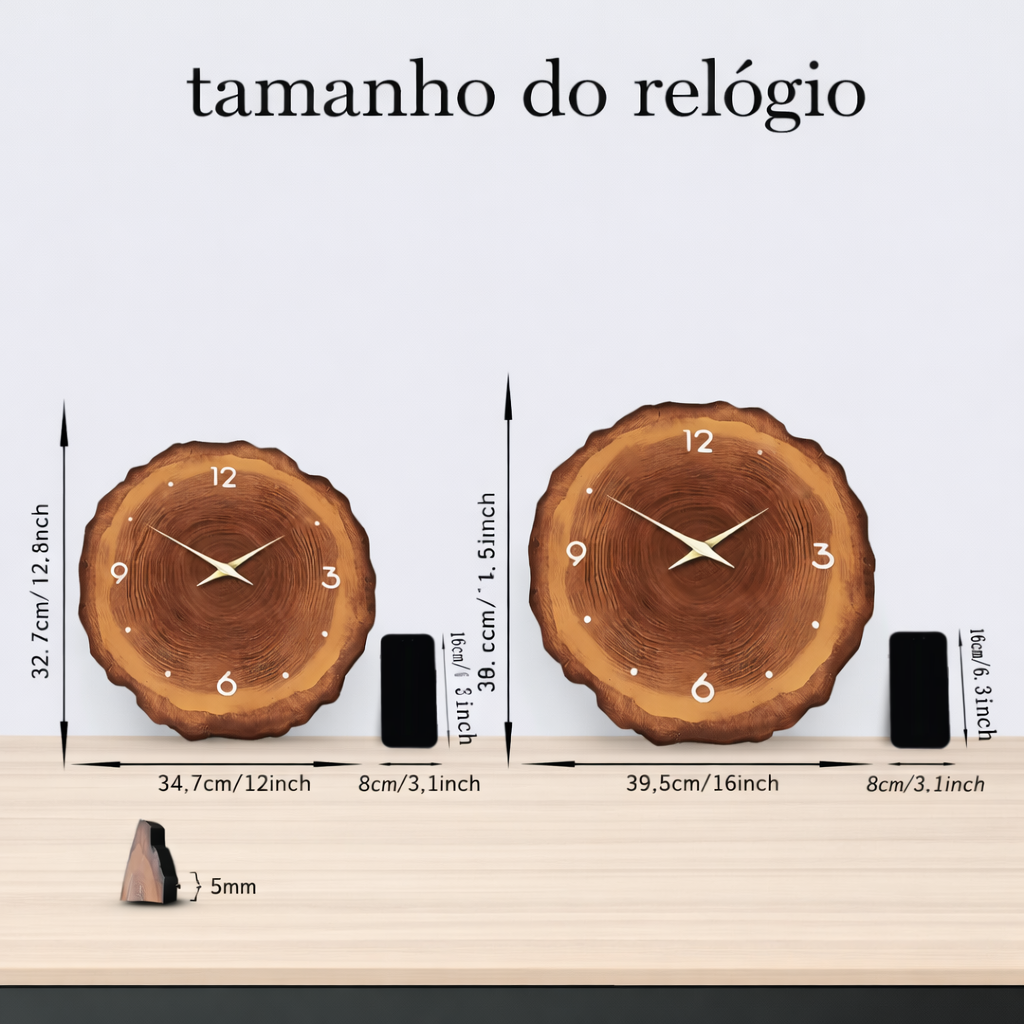 Relógio de Parede em Madeira Natural Tronco | Husdecor