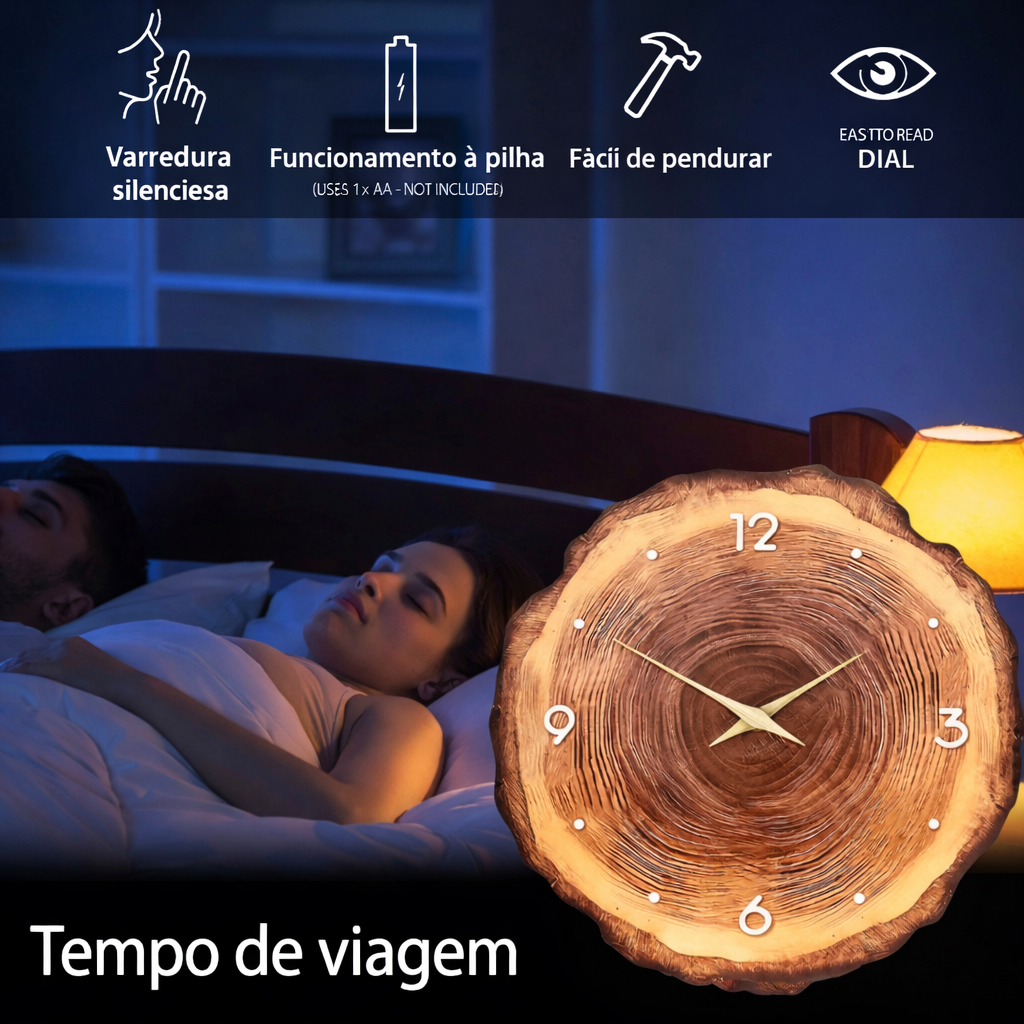 Relógio de Parede em Madeira Natural Tronco | Husdecor