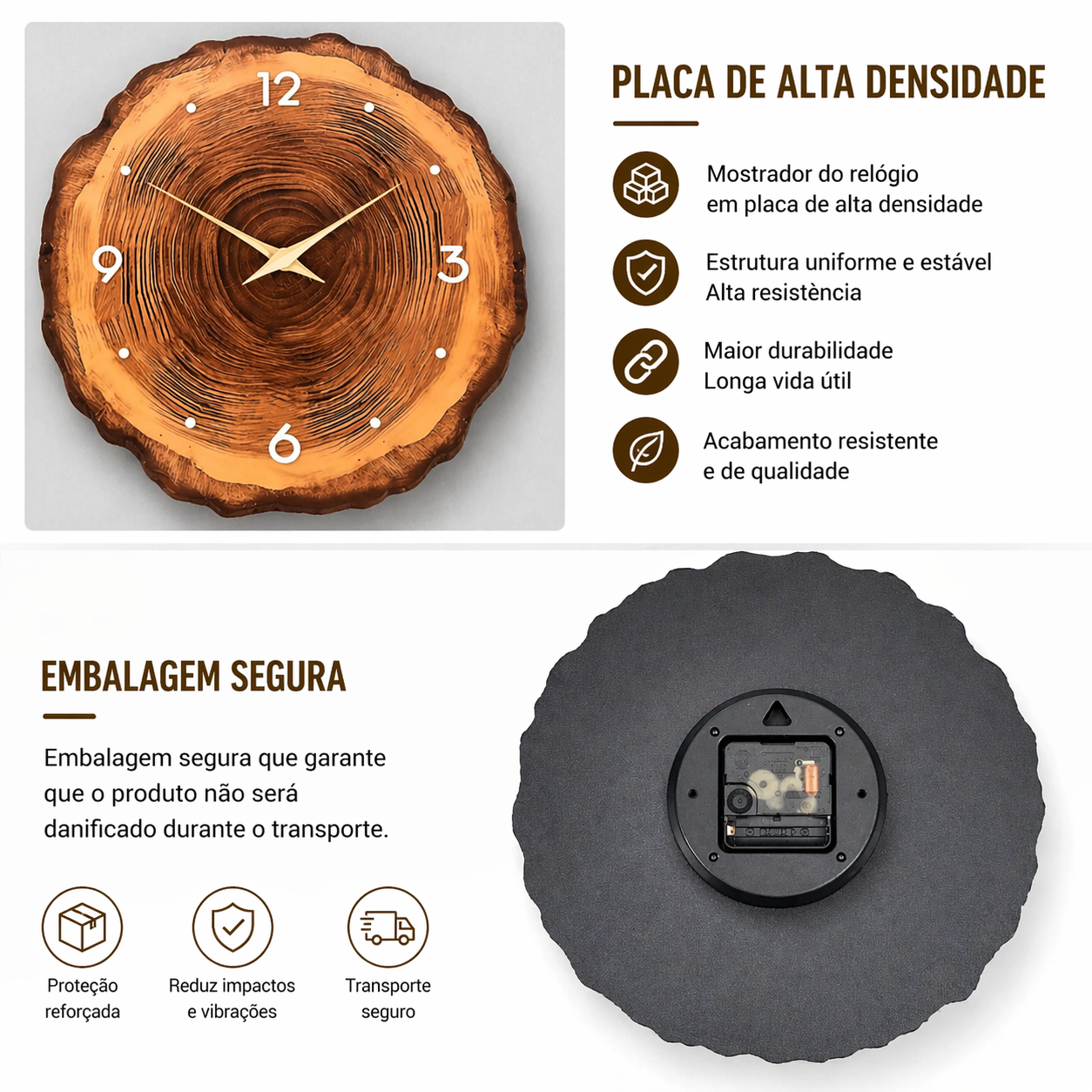 Relógio de Parede em Madeira Natural Tronco | Husdecor