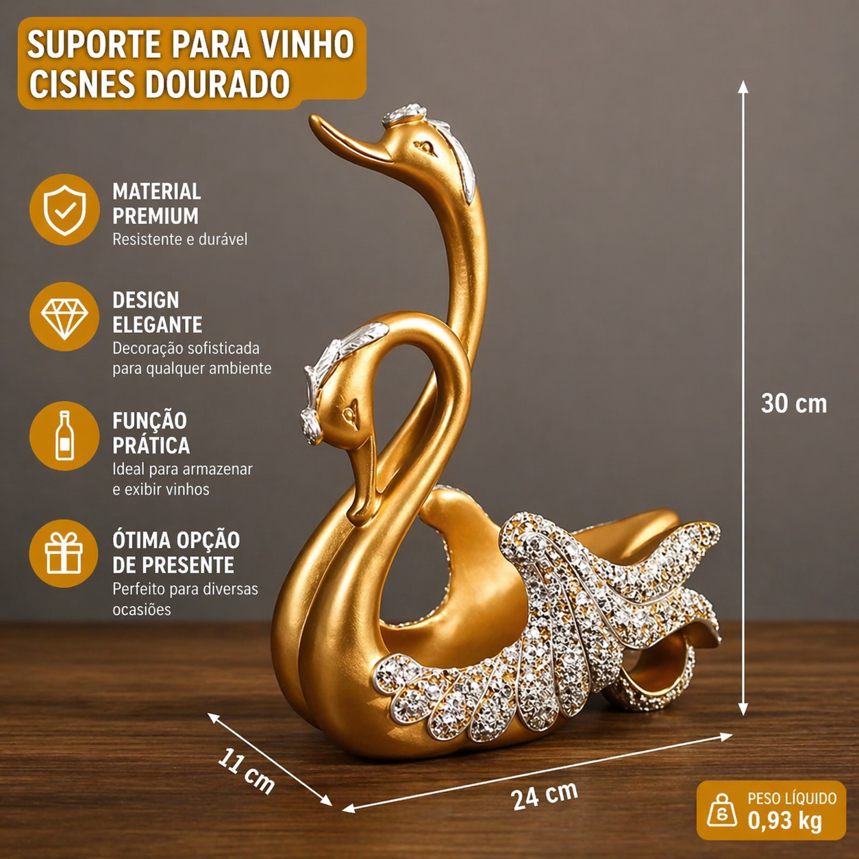 Suporte de Vinho Escultural Cisne em Resina | Husdecor