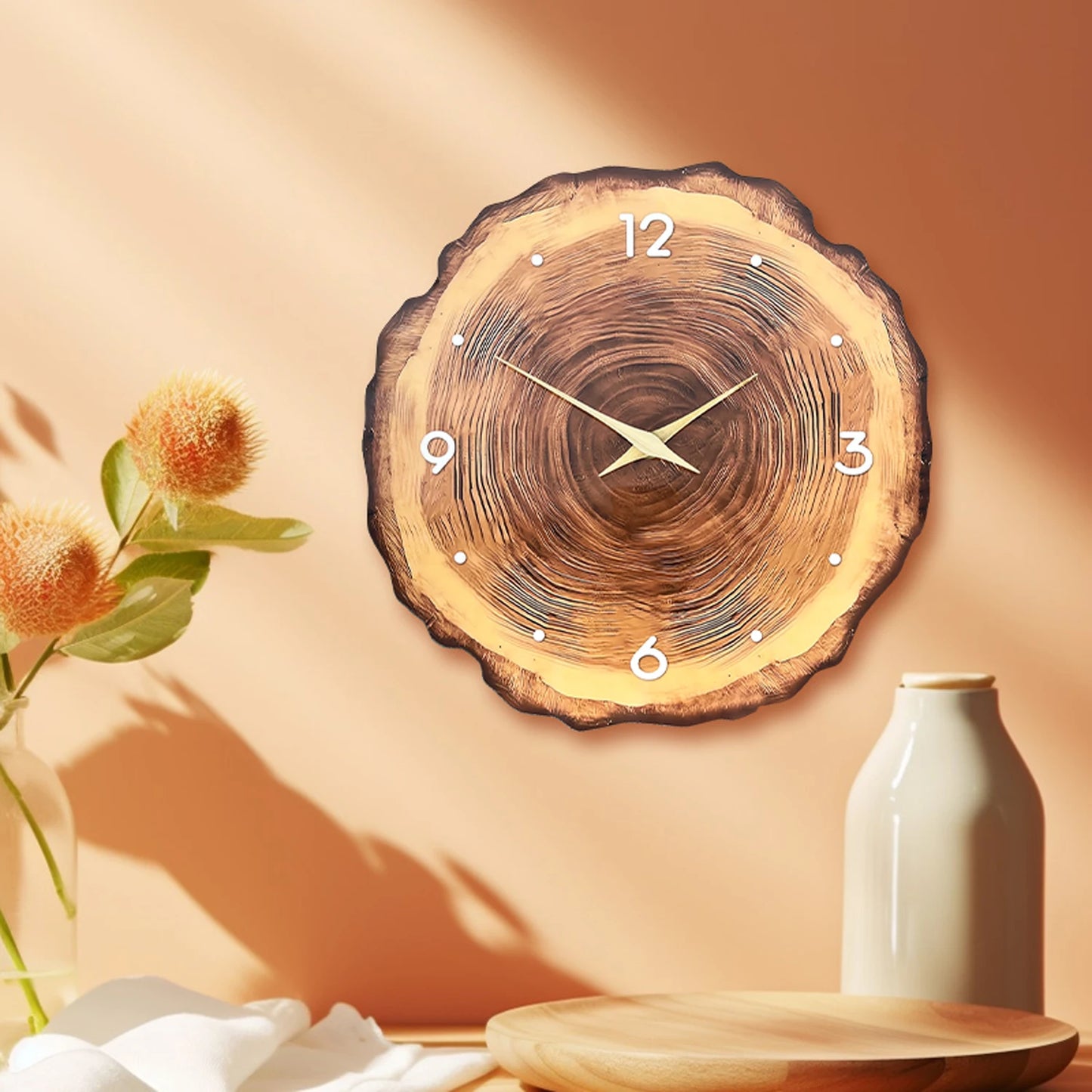 Relógio de Parede em Madeira Natural Tronco | Husdecor
