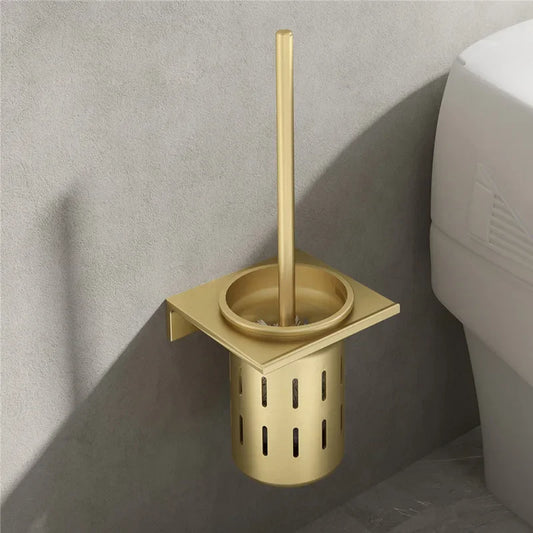 Porta Escova Sanitária em Alumínio Dourado com Suporte de Parede Husdecor
