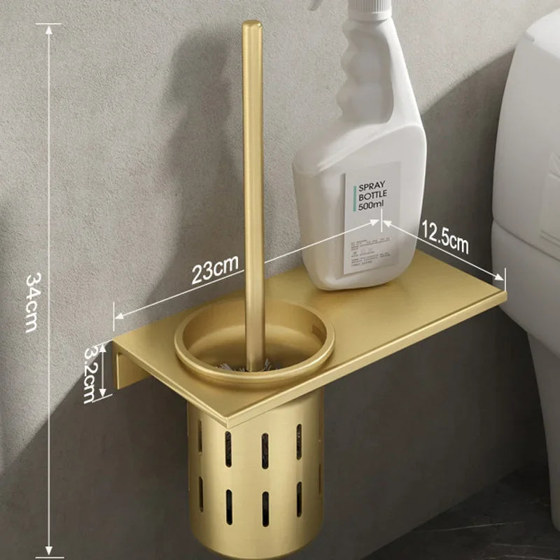 Porta Escova Sanitária em Alumínio Dourado com Suporte de Parede Husdecor