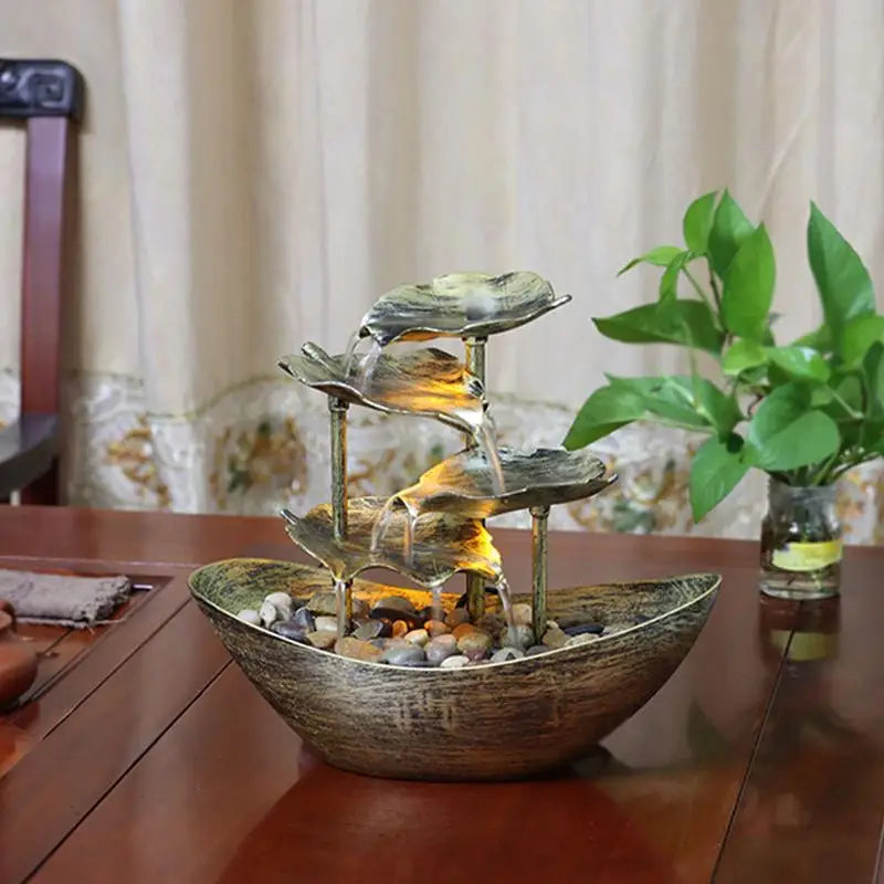 Fonte de Água Decorativa em Cascata com Folhas de Lótus | Husdecor