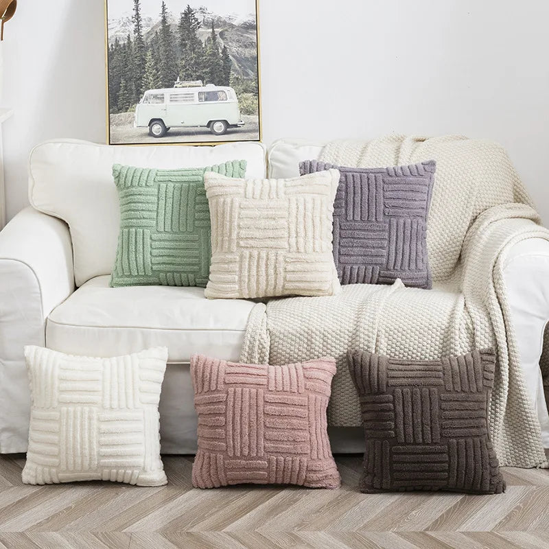 Capa de Almofada em Tricô Tufado com Textura Patchwork | Husdecor