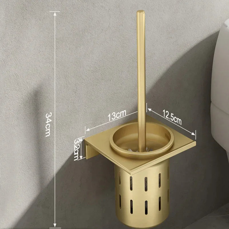 Porta Escova Sanitária em Alumínio Dourado com Suporte de Parede Husdecor
