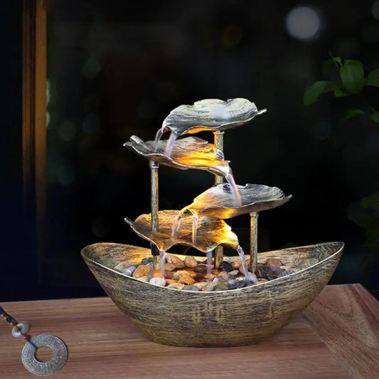 Fonte de Água Decorativa em Cascata com Folhas de Lótus | Husdecor