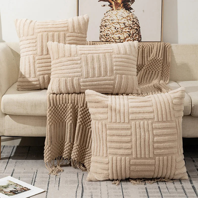 Capa de Almofada em Tricô Tufado com Textura Patchwork | Husdecor