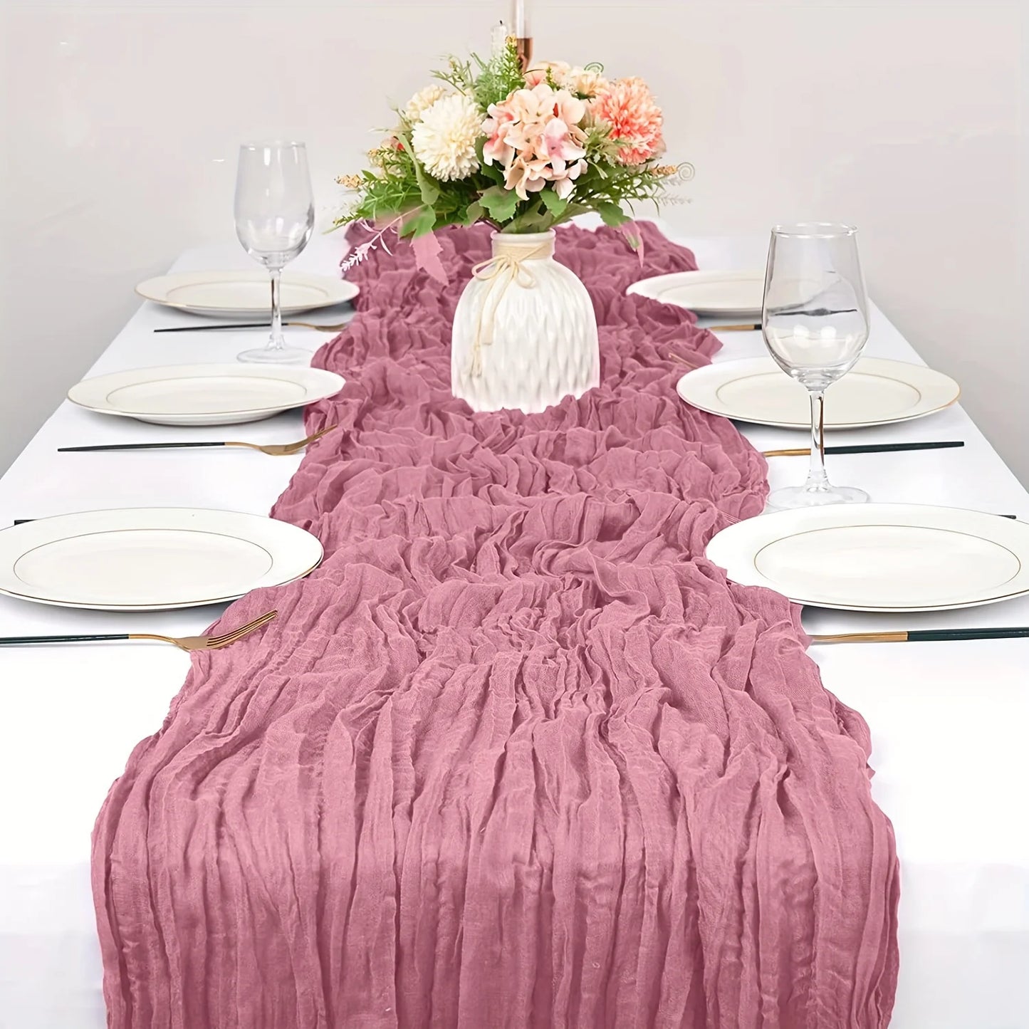 caminho de mesa gaze rosa