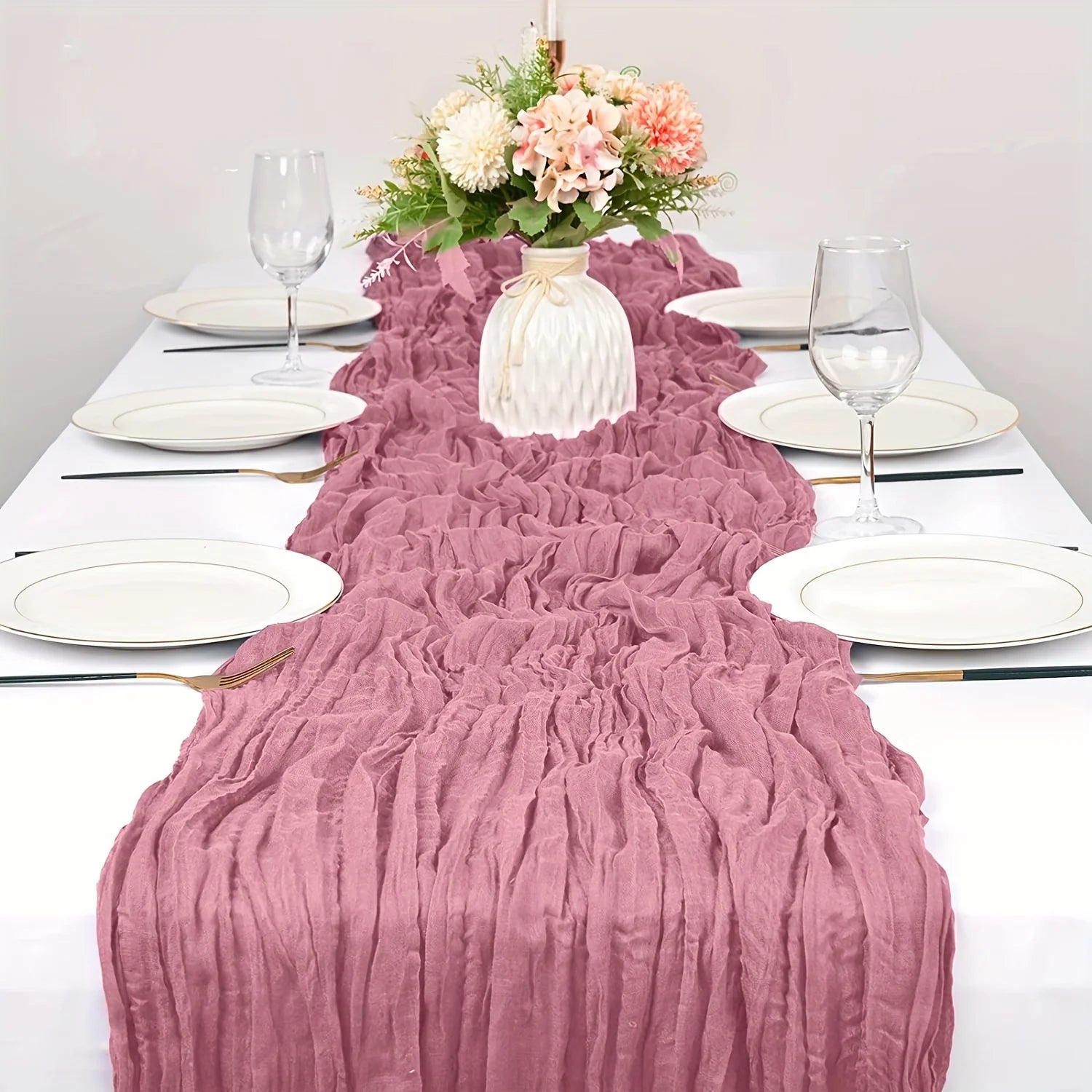 caminho de mesa gaze rosa
